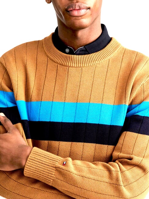 TH Crew neck sweater cognac / sugarcane mono - Men's Sweaters