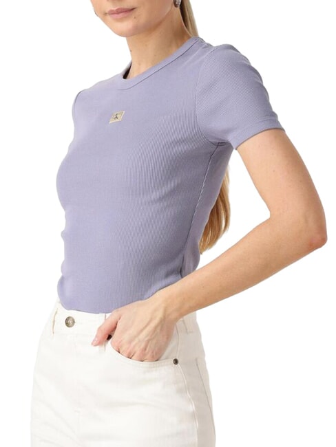 WASHED WOVEN LABEL Short-sleeved cotton T-shirt purple - T-shirt