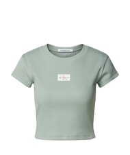 CALVIN KLEIN WOVEN LABEL Short-sleeved cotton T-shirt grey - T-shirt - 5