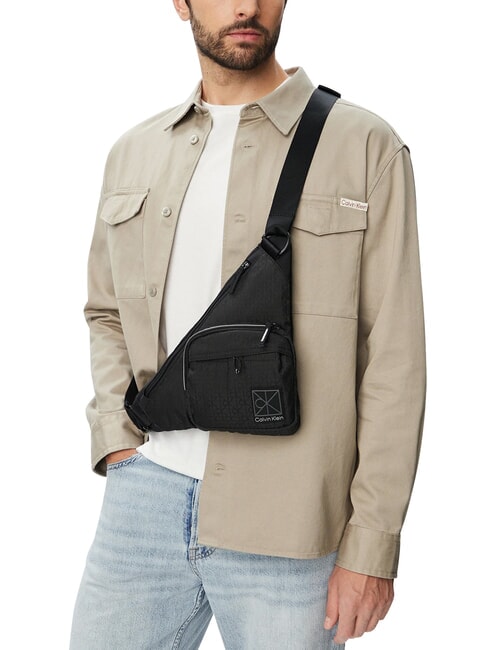 EMBLEM AOP Shoulder bag on black - Over-the-shoulder Bags for Men