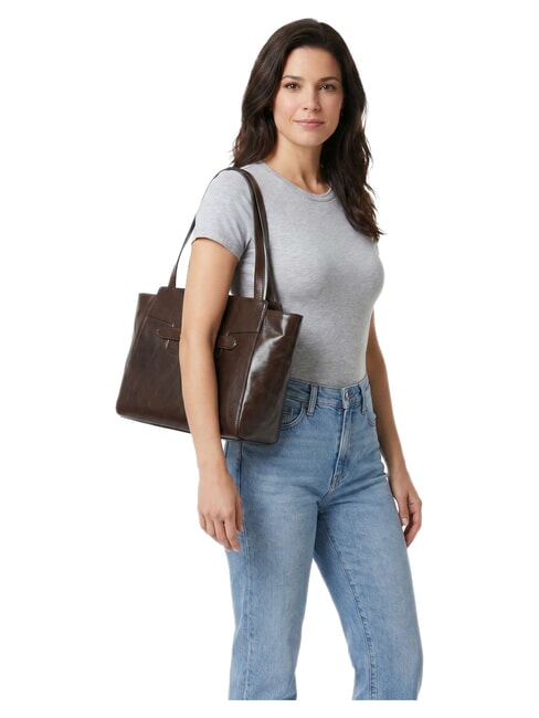 LUCREZIA Leather shoulder shopping bag mocha with gold - Women&rsquo;s Bags