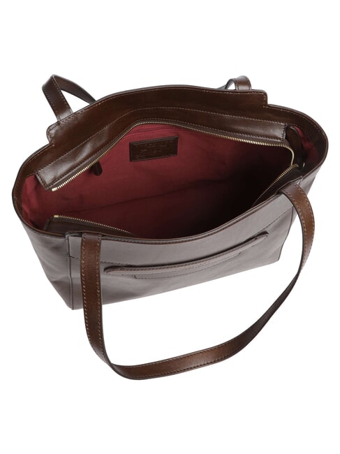 LUCREZIA Leather shoulder shopping bag mocha with gold - Women&rsquo;s Bags