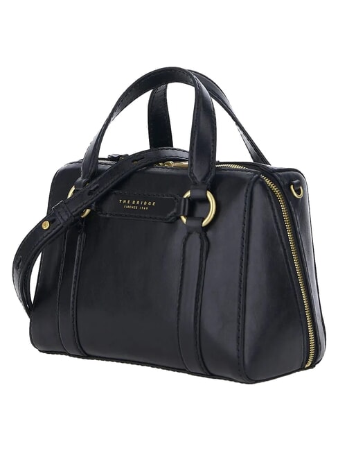LAURA Leather satchel bag with shoulder strap Black Gold - Women&rsquo;s Bags