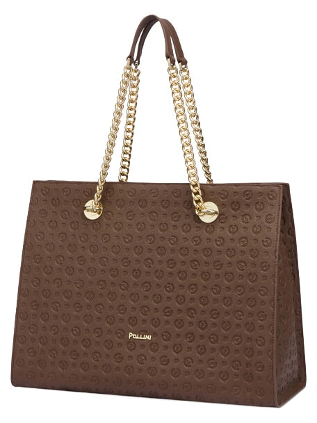 HERITAGE Leather shoulder shopping bag brown / cream - Women&rsquo;s Bags