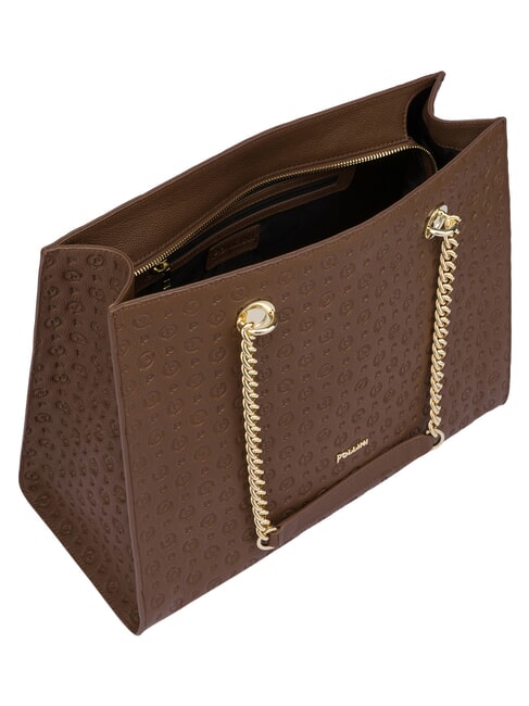HERITAGE Leather shoulder shopping bag brown / cream - Women&rsquo;s Bags