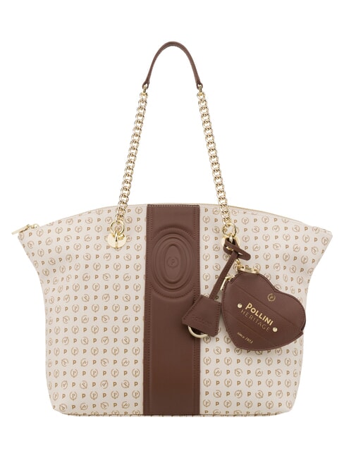 HERITAGE Shoulder tote bag, with key ring brown ivory - Women&rsquo;s Bags