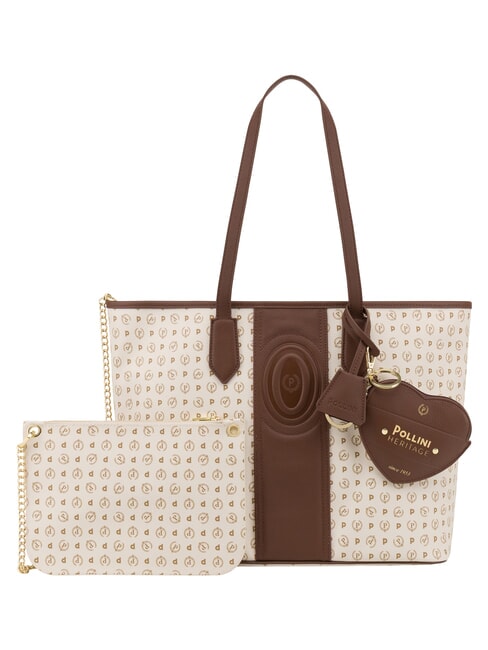 HERITAGE Shoulder shopping bag, with toiletry bag brown ivory - Women&rsquo;s Bags