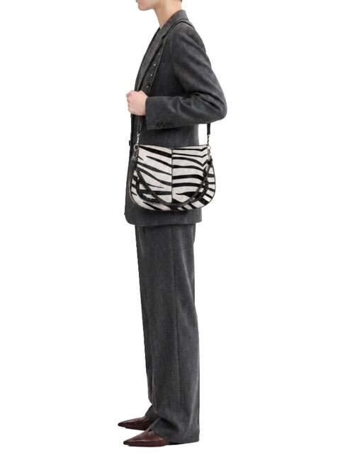 HELENA ROUND Leather shoulder bag, with shoulder strap black and white zebra - Women&rsquo;s Bags