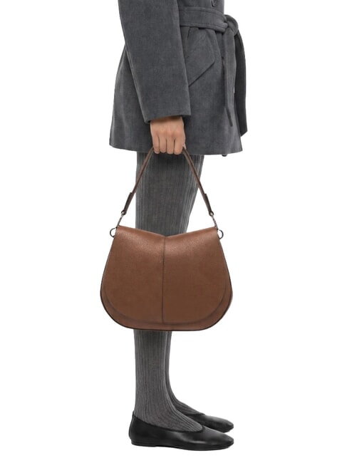 HELENA ROUND Shoulder bag with shoulder strap, in leather walnuts - Women&rsquo;s Bags