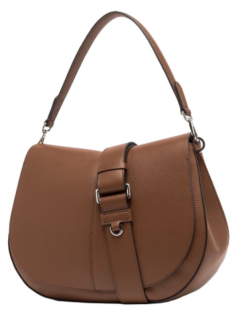 HELENA ROUND Shoulder bag with shoulder strap, in leather walnuts - Women&rsquo;s Bags