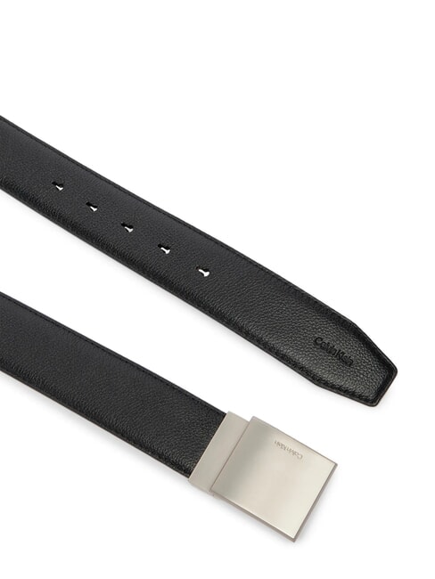 DRESS PLAQUE Leather belt black / brushed nickel - Belts