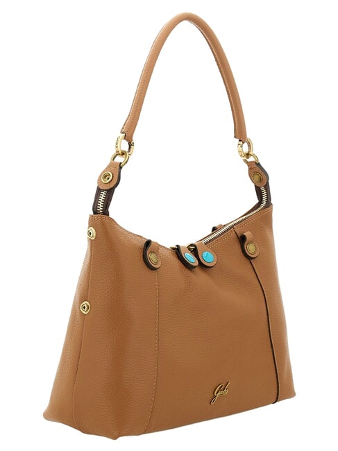 THAMARA PLUS Medium shoulder bag, in leather lion/chamois - Women&rsquo;s Bags