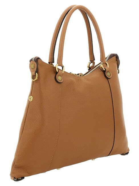 THAMARA PLUS Medium shoulder bag, in leather lion/chamois - Women&rsquo;s Bags