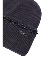 LIUJO PERLE Knitted hat with beads BLACK - Hats - 3