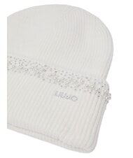 LIUJO PERLE Knitted hat with beads white cream - Hats - 3