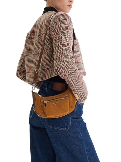 MARSHA Shoulder bag, in suede leather COGNAC - Women&rsquo;s Bags