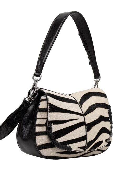 HELENA ROUND Leather handbag with shoulder strap black and white zebra - Women&rsquo;s Bags