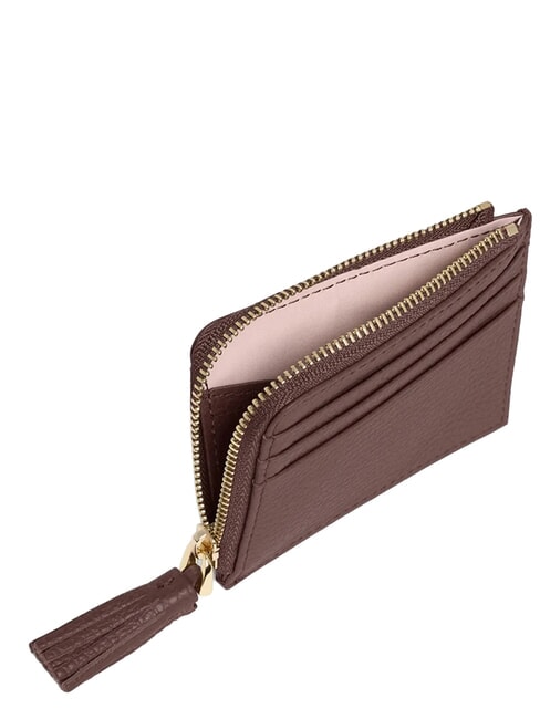 TASSEL Card holder with zip in hammered leather berry - Women&rsquo;s Wallets