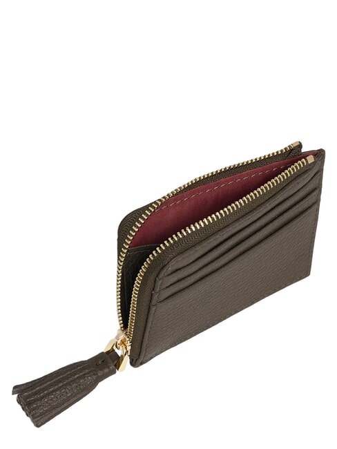 TASSEL Card holder with zip in hammered leather mud - Women&rsquo;s Wallets