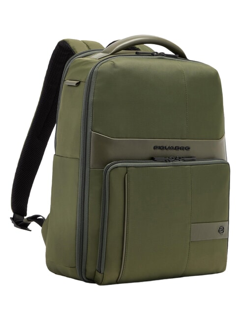WOLLEM Leather and fabric backpack, 14" laptop holder GREEN - Laptop backpacks