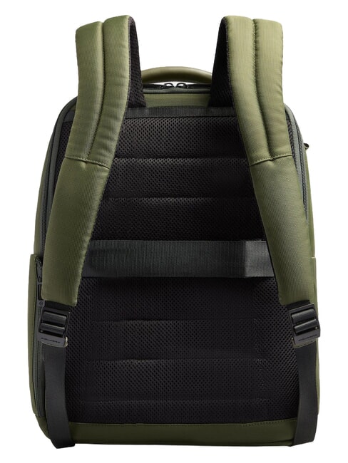 WOLLEM Leather and fabric backpack, 14" laptop holder GREEN - Laptop backpacks
