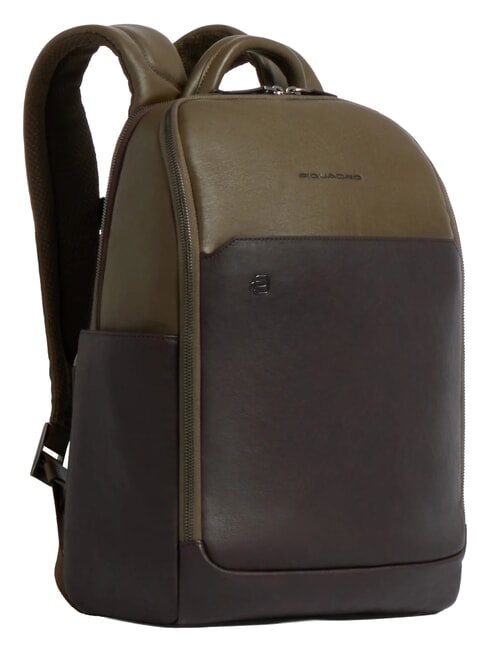 BLACK SQUARE Leather backpack for 14" laptop green / dark brown - Laptop backpacks