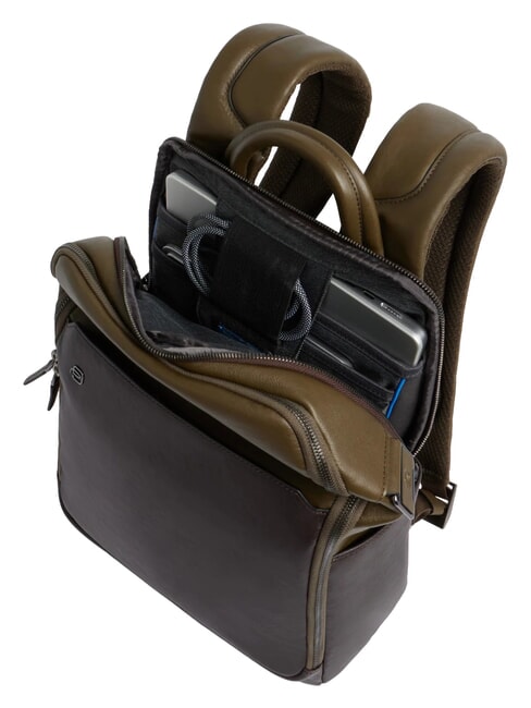 BLACK SQUARE Leather backpack for 14" laptop green / dark brown - Laptop backpacks