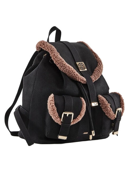 LYNN Backpack with pockets and metal logo BLACK - Women&rsquo;s Bags