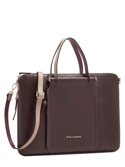 CIRCLE 14" leather laptop bag burgundy/pink - Work Briefcases