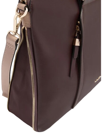 CIRCLE 14" leather laptop bag burgundy/pink - Work Briefcases