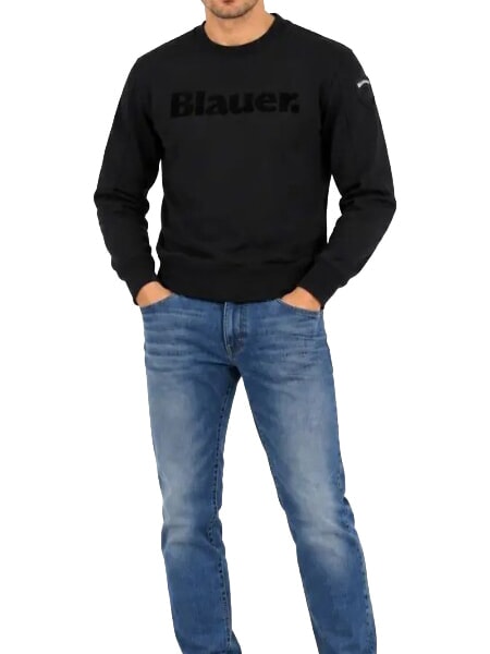 CROSBY Crew neck sweatshirt with logo black - Men's Sweaters