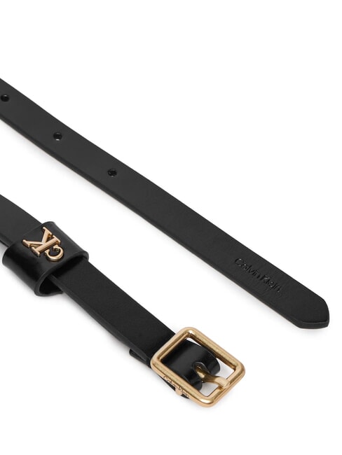 SQUARE BUCKLE CK Leather belt black / antique light gold - Belts