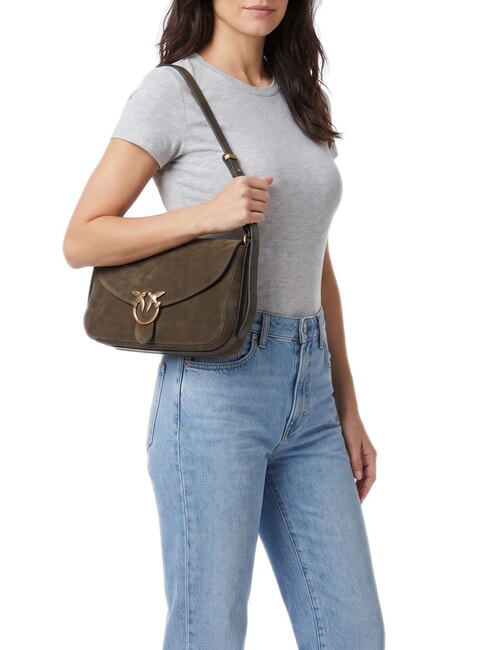 LOVE SATCHEL Shoulder bag, in suede leather dark olive green-antique gol - Women&rsquo;s Bags