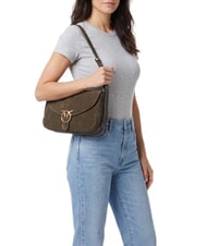 PINKO LOVE SATCHEL Shoulder bag, in suede leather dark olive green-antique gol - Women&rsquo;s Bags - 2