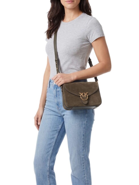 LOVE SATCHEL Mini shoulder bag, in leather dark olive green-antique gol - Women&rsquo;s Bags
