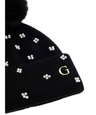 GUESS KNITTED Hat with pom poms BLACK - Hats - 3