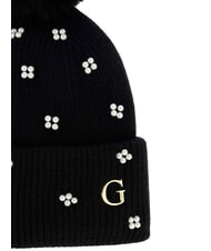 GUESS KNITTED Hat with pom poms BLACK - Hats - 4
