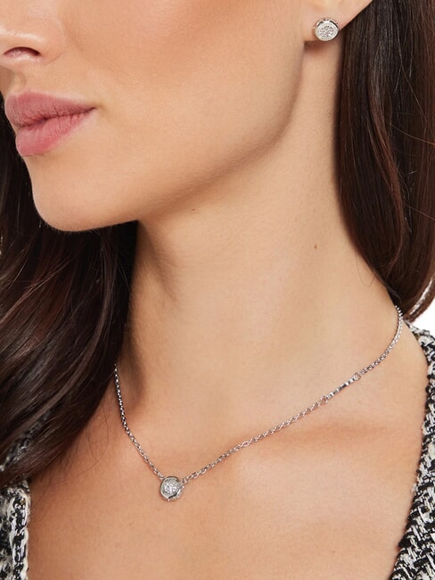 STYLISH GUESS Necklace, coin shape with logo SILVER - Necklaces