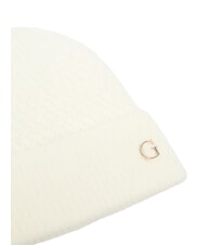 GUESS KNITTED Hat with cuff and logo on the side OFFWHITE - Hats - 3