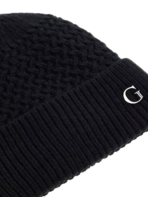 KNITTED Hat with cuff and logo on the side BLACK - Hats