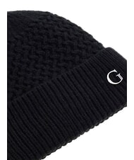 GUESS KNITTED Hat with cuff and logo on the side BLACK - Hats - 3