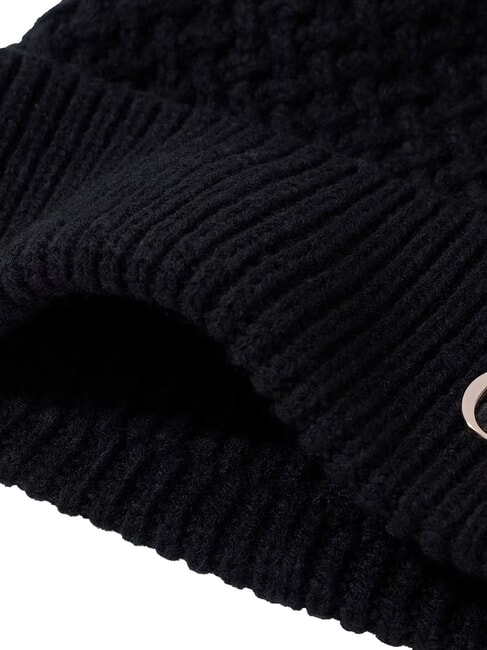 KNITTED Hat with cuff and logo on the side BLACK - Hats