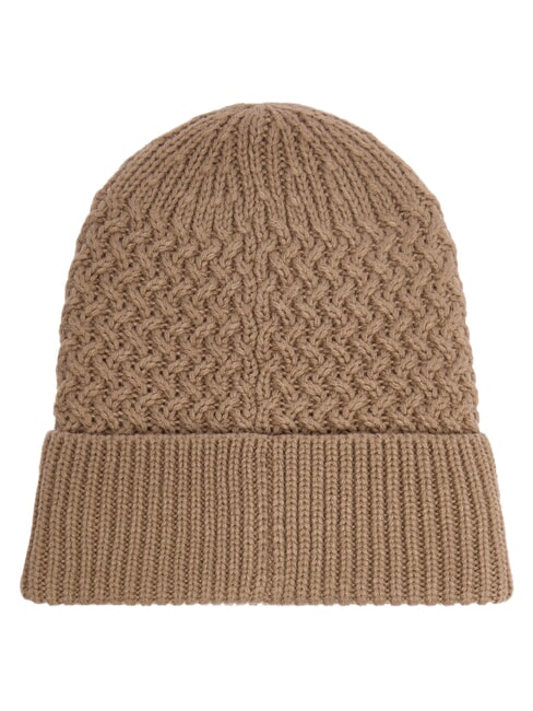 KNITTED Hat with cuff and logo on the side BEIGE - Hats