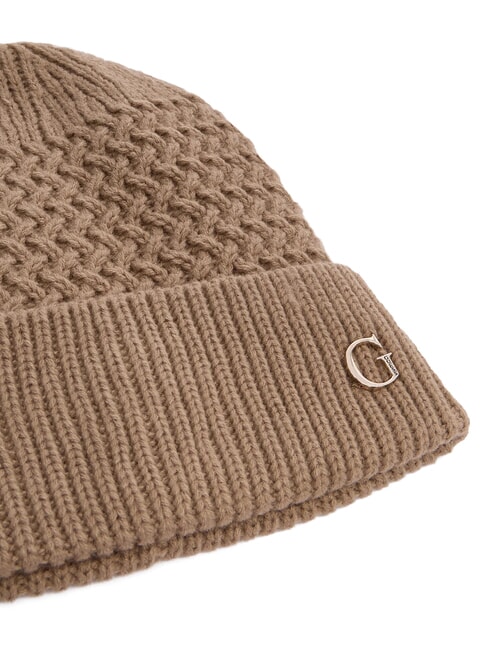 KNITTED Hat with cuff and logo on the side BEIGE - Hats