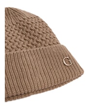 GUESS KNITTED Hat with cuff and logo on the side BEIGE - Hats - 3
