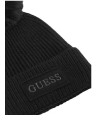 GUESS AMORETTE KNITTED Hat with pom poms BLACK - Hats - 3