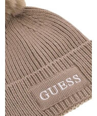 GUESS AMORETTE KNITTED Hat with pom poms taupe - Hats - 3