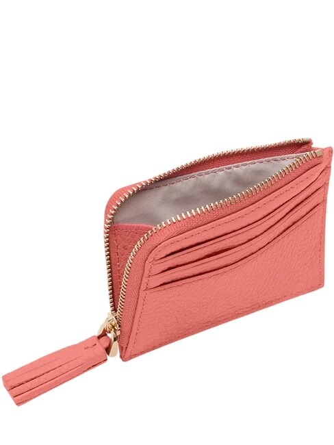 TASSEL Card holder with zip in hammered leather pink clay - Women&rsquo;s Wallets